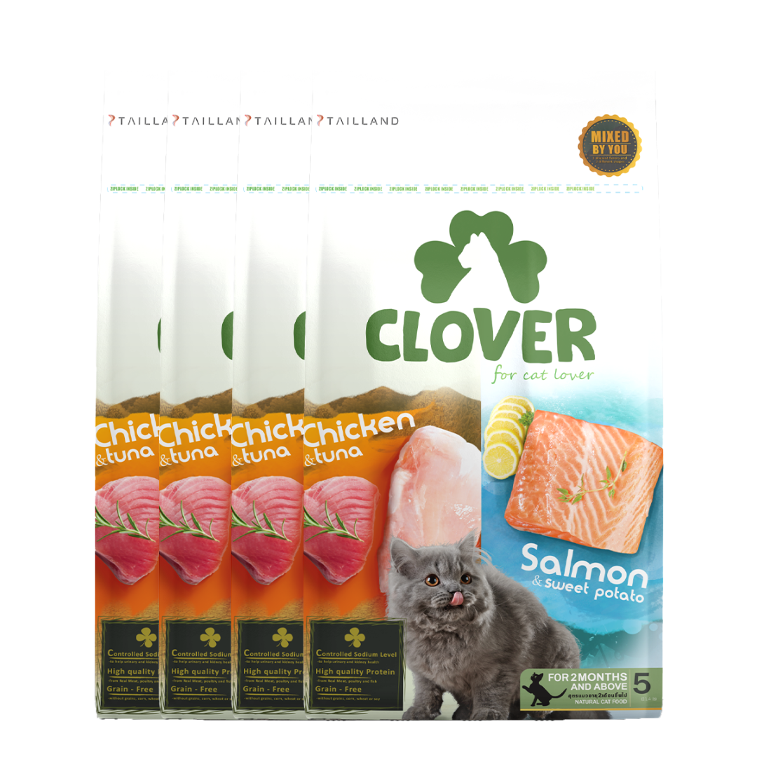อาหารแมว CLOVER สูตร MIX BY YOU รสไก่กับทูน่า และแซลมอน เกรด HOLISTIC GRAIN-FREE โซเดียมต่ำ (20 KG)_0